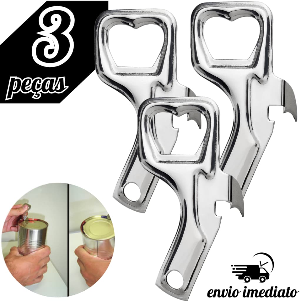 Abridor de Lata e Garrafa em Aço Inox Premium 9cm Para Cozinha Latas Bebidas