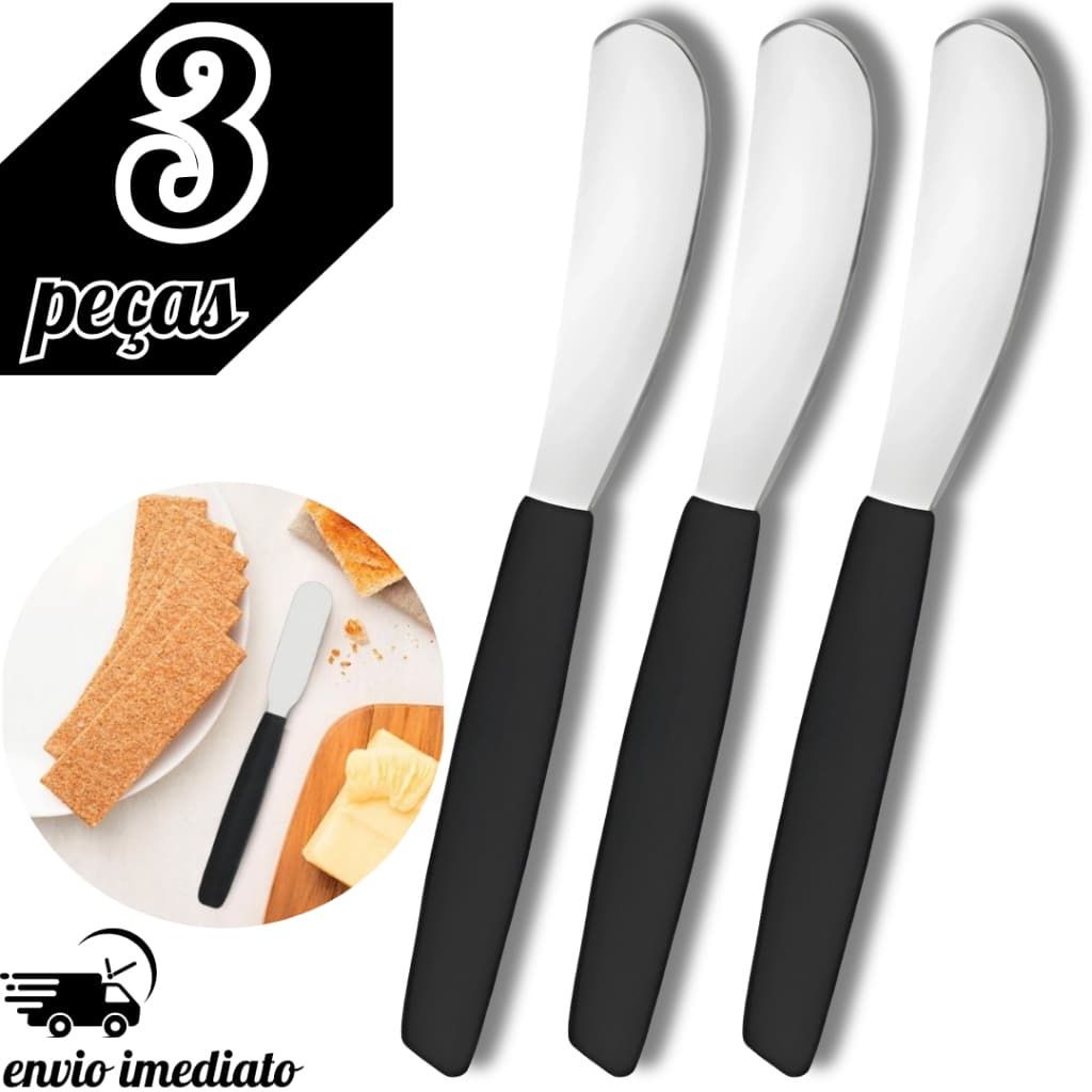 Espátula Inox Manteiga 14cm Cabo Preto  para Patês, Geleias, Hotel, Restaurante, Padaria