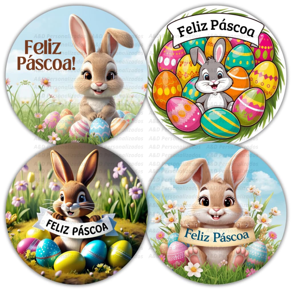 Kit 100 Adesivos Feliz Páscoa Lembrancinha Mimo Ovo de Páscoa Embalagem Cliente
