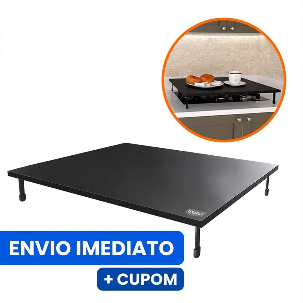 Tampa de Cooktop e Fogão 4 Bocas 62x52cm Protetor Organizador Multiuso MDF Preto Suporta 10kg