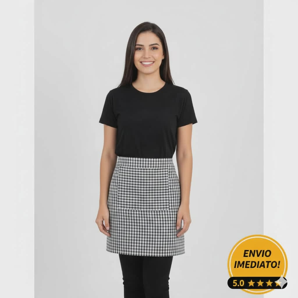 Avental de Cintura Unissex Oxford - Xadrez com Bolso Prático e Conforto