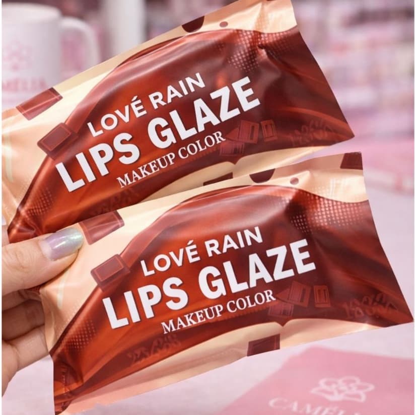 Kit Labial Chocolate Lip Glaze Set Gloss Batom com 4 unidades Tons Marrons Brilho e Volume Love Rain