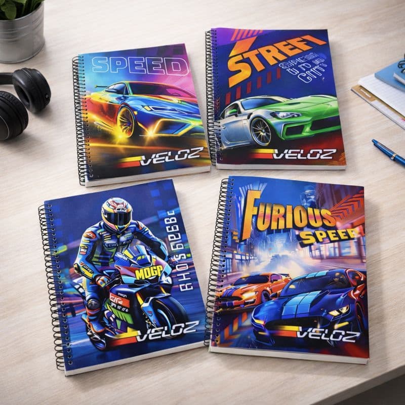 4 Caderno 1 Matéria Escolar 96 Folhas Espiral Universitario Capa Dura Com Adesivo Masculino