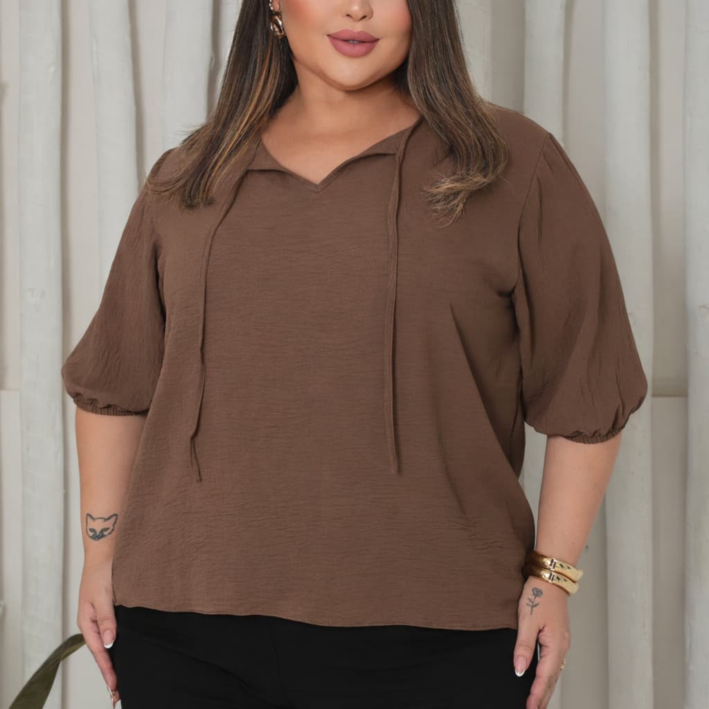Camisa Plus size Elegante Social Casual Trabalho Moda Evangelica Manga com ELASTICO Blusa Plus size