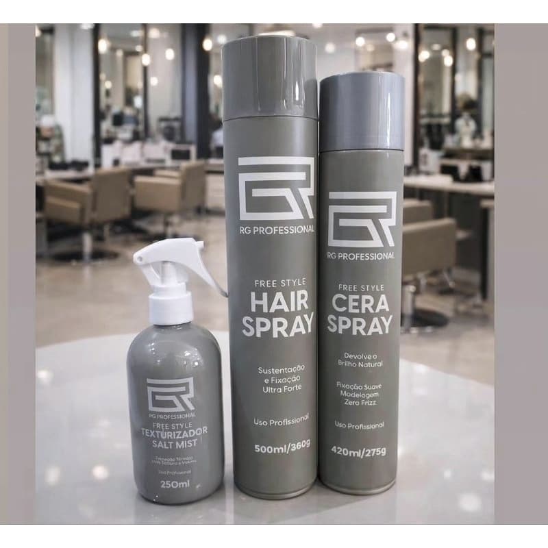 Kit RG Professional Hair Spray 500ml + Cera Spray 420ml + Salt Mist 250ml | Fixação Forte e Modelagem Profissional