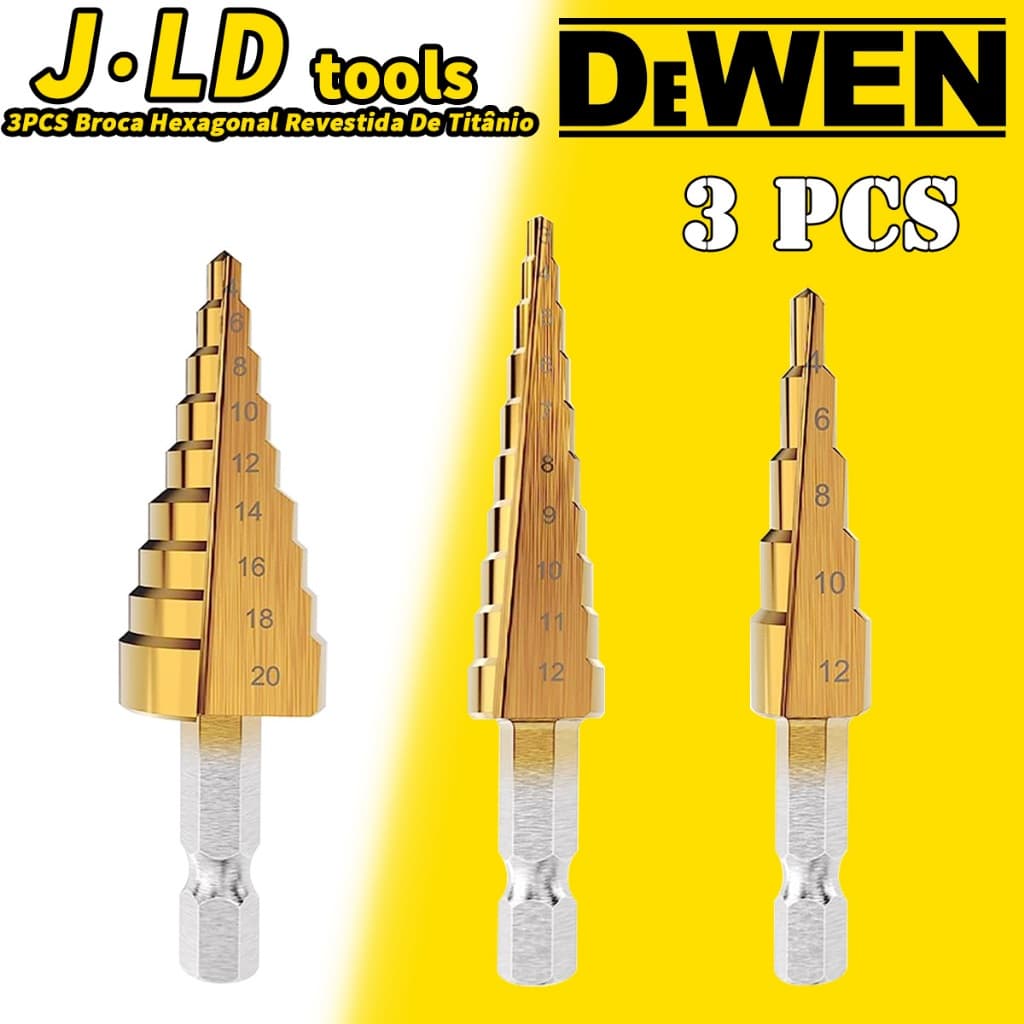 3PCS Broca Hexagonal Revestida De Titânio Jogo De Brocas Hexagonais Cônicas  Metal Aluminio Cobre