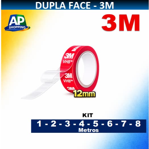 Fita Dupla Face Extra Forte 12mm da 3M Pronta Entrega Kit 1, 2, 3, 4, 5, 6 ,7 e 8 metros
