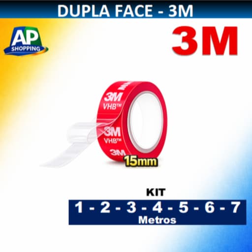 Fita Dupla Face Extra Forte 15mm da 3M Pronta Entrega Kit 1, 2, 3, 4, 5, 6 ,7 metros