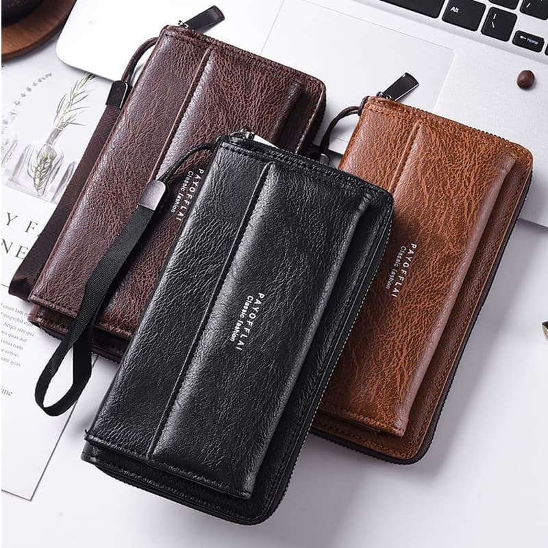 Carteira Longa Com Zíper De Camada Dupla , Bolsa Para Celular Masculina PU De Grande Capacidade