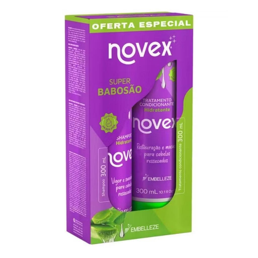 Kit Shampoo e Condicionador Hidratante Novex Super Babosão, Restauração Cabelos Ressecados 2x300 mL.