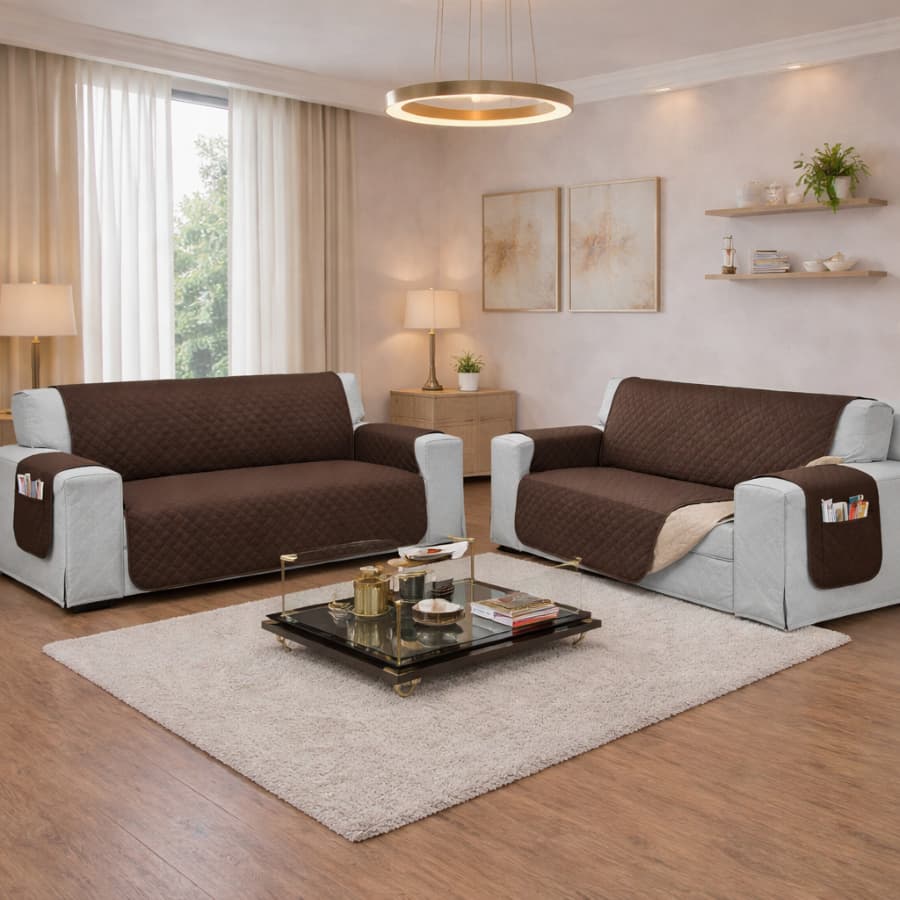 Protetor de Sofa Impermeável 2 e 3 Lugares Dupla Face C/ Porta Objeto