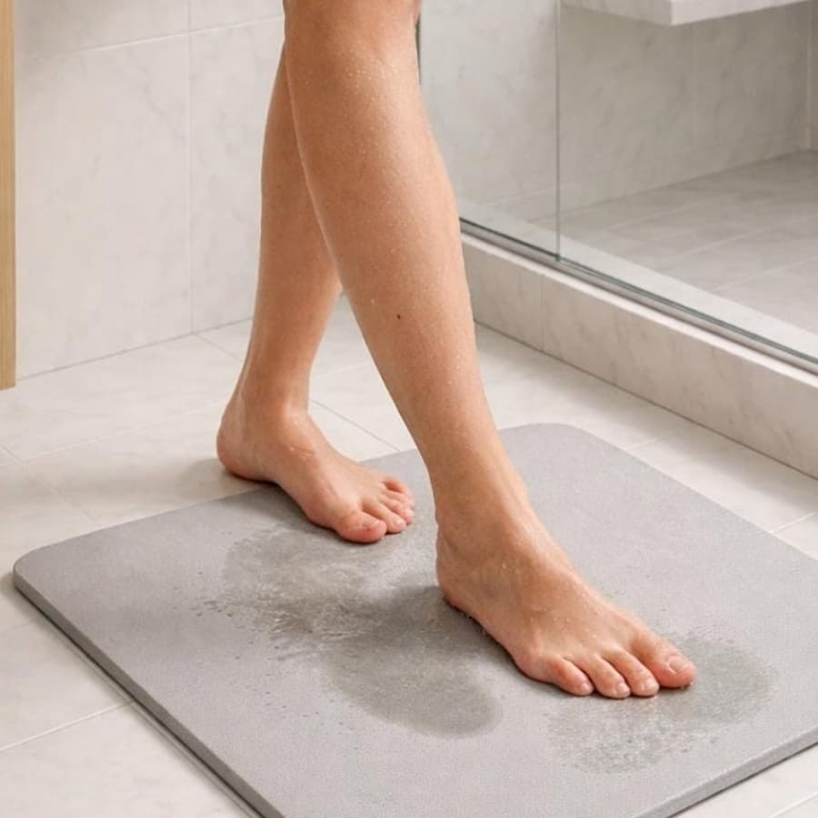 Tapete Banheiro Pedra Diatomita Cinza 60x 39cm Lyor Secagem Rápida Antiderrapante Anti Mofo