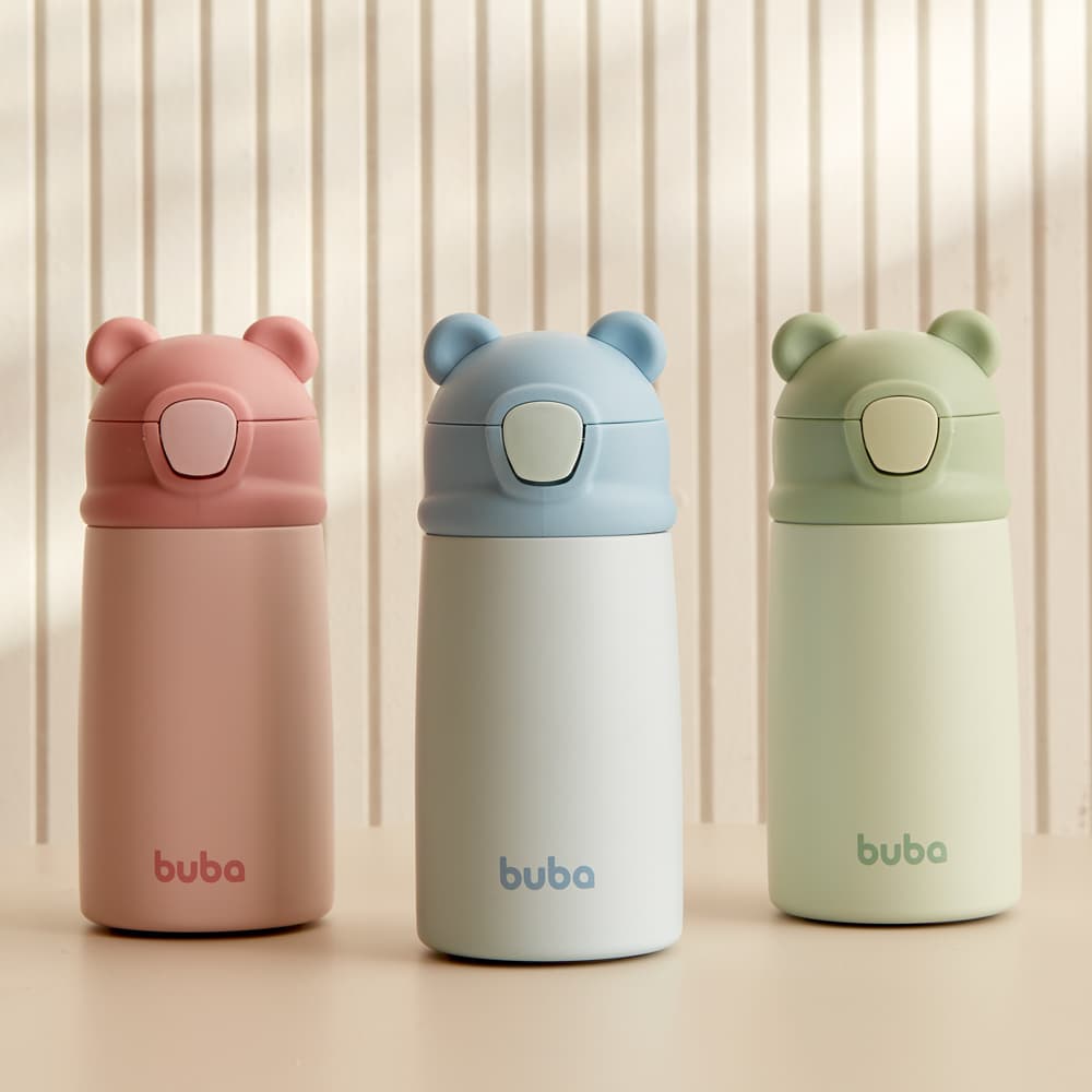 Copo Térmico Parede Dupla Ursinho com canudo BUBA - 320ml Garrafa