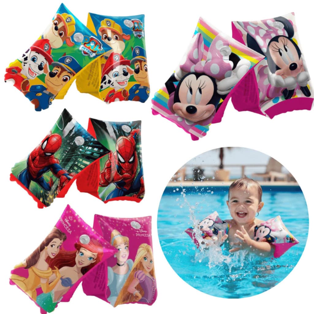 Boia de Braço Infantil Inflável com Desenhos Divertidos Segurança para Piscina e Praia