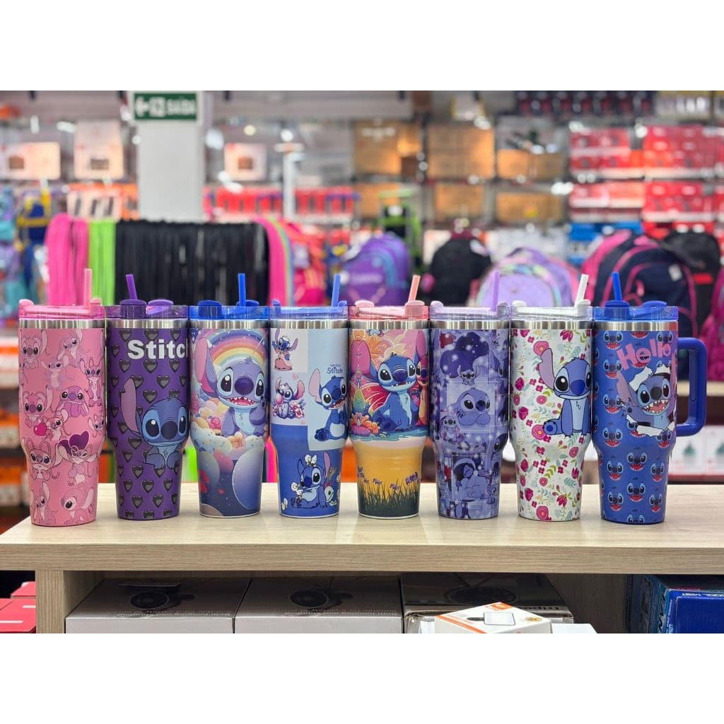 GARRAFA 1200ml PERSONALIZADA DO STITCH COM CANUDO DE PLÁSTICO