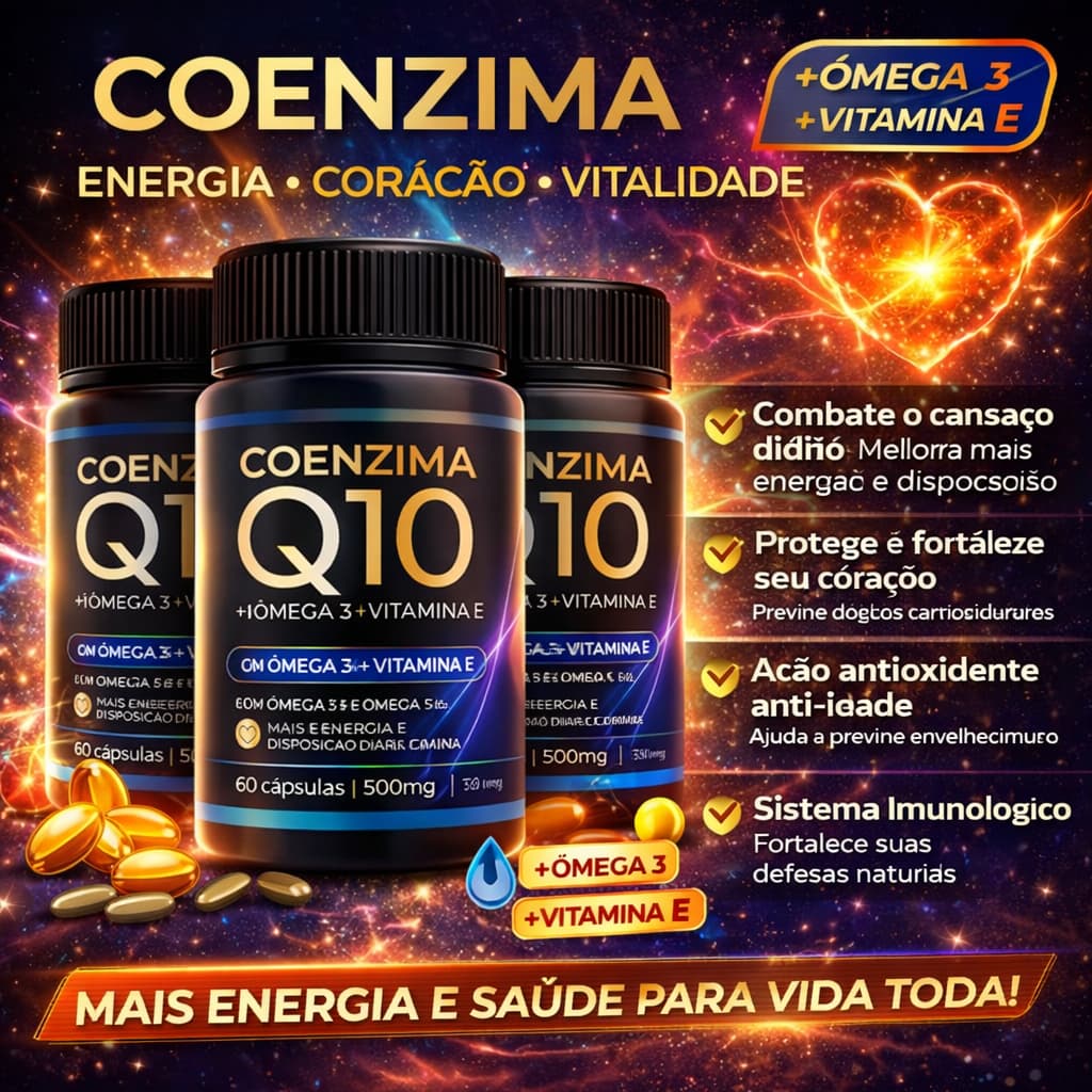Coenzima Q10 Pura 500mg até 240 capsulas no kit Saude Força Energia