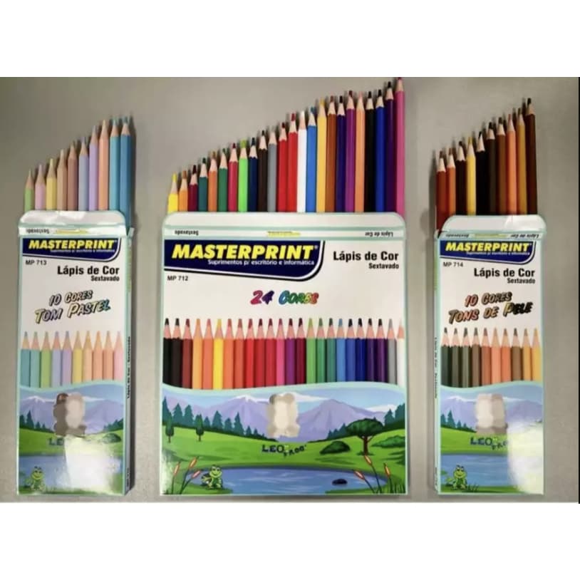 Lápis de Cor - GIZ DE CERA  10/12/24 Cores Sextavados Masterprint - Cores Vivas e Intensas