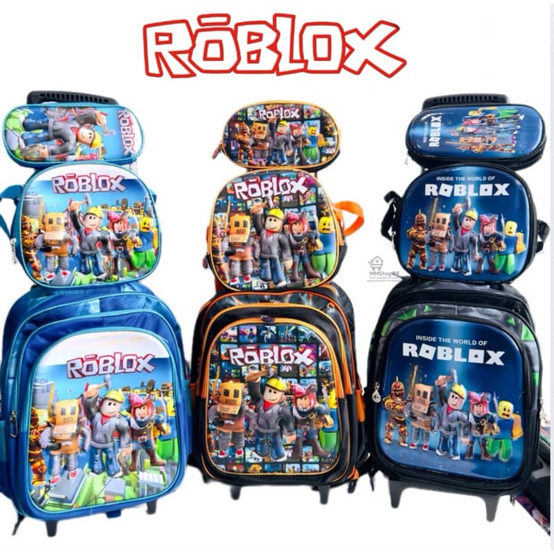 Mochila Roblox Masculina com Rodinhas + Lancheira + Estojo | Mochila Escolar Infantil Original Roblox | Volta às Aulas