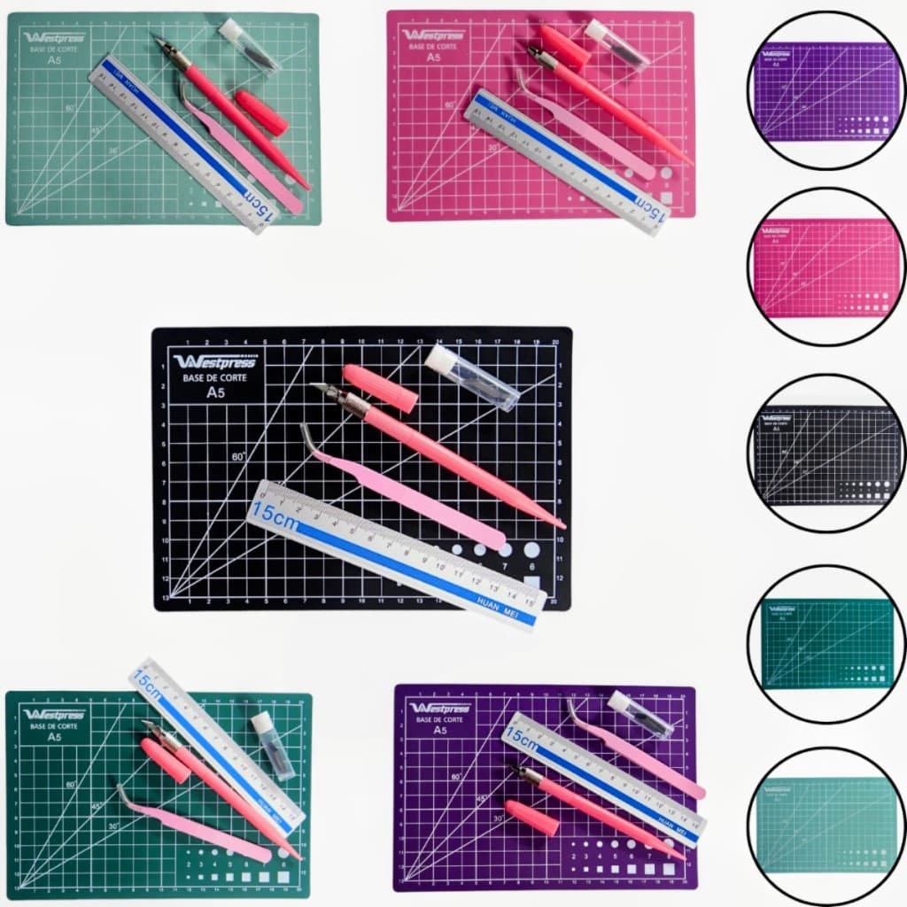 Kit Base de Corte 22x15 A5 com Régua Estilete de Precisão e Pinça
