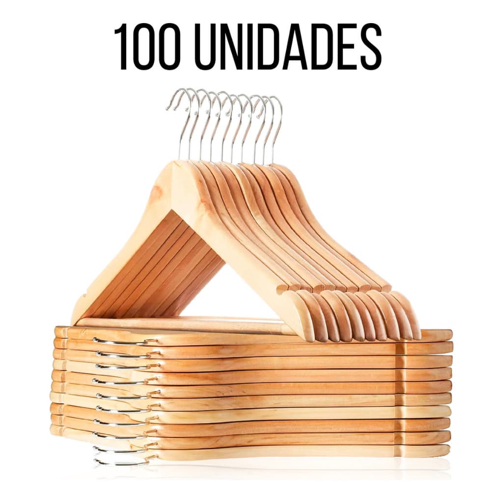 24, 30, 50 ou 100 Cabides Para Roupas Reforçado Cabide de Madeira Antiderrapante Forte Premium