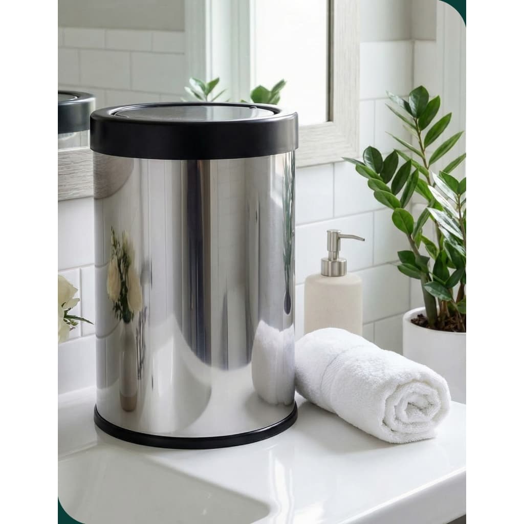 Lixeira Inox Martinazzo 9,1 L Tampa Basculante Preta Ideal para Cozinha Banheiro Escritório