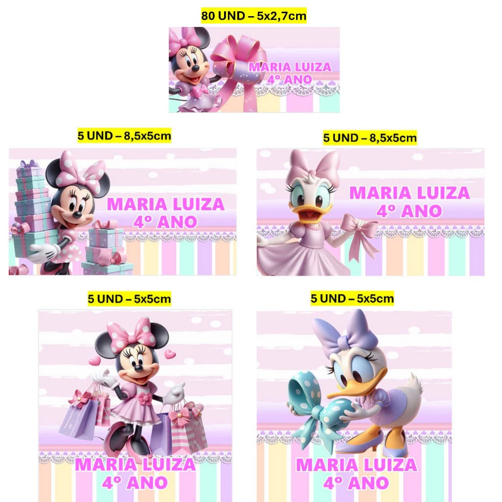 Etiqueta Escolar 100 unidades Minnie Loja de Laços Etiqueta para material escolar Personalizada