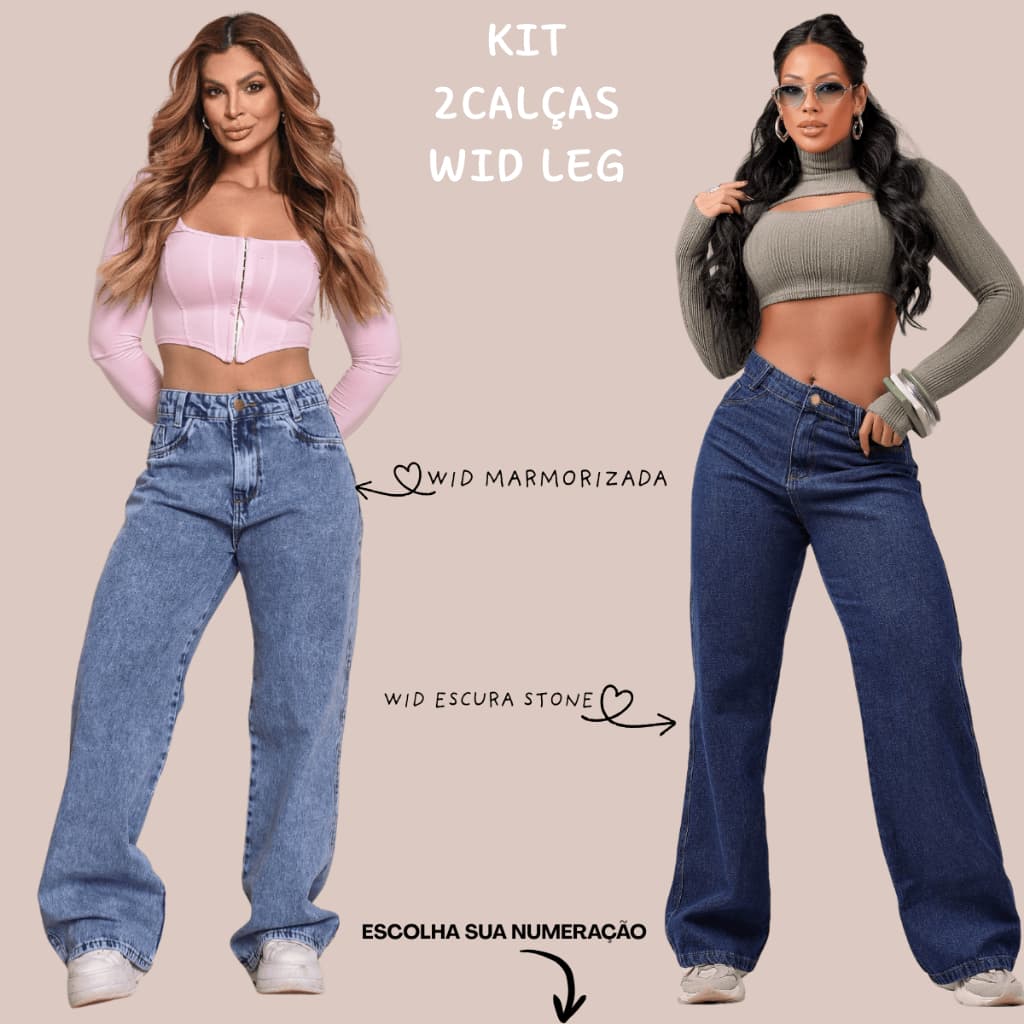 Calça Wid Leg Jeans Kit Cintura Alta Pantalona Premium