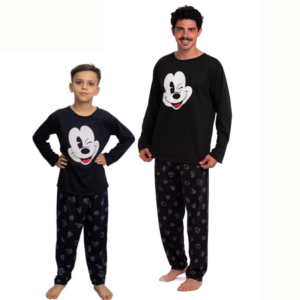 KIT PAI E FILHO PERSONAGENS DIVERTIDOS MANGA LONGA INVERNO