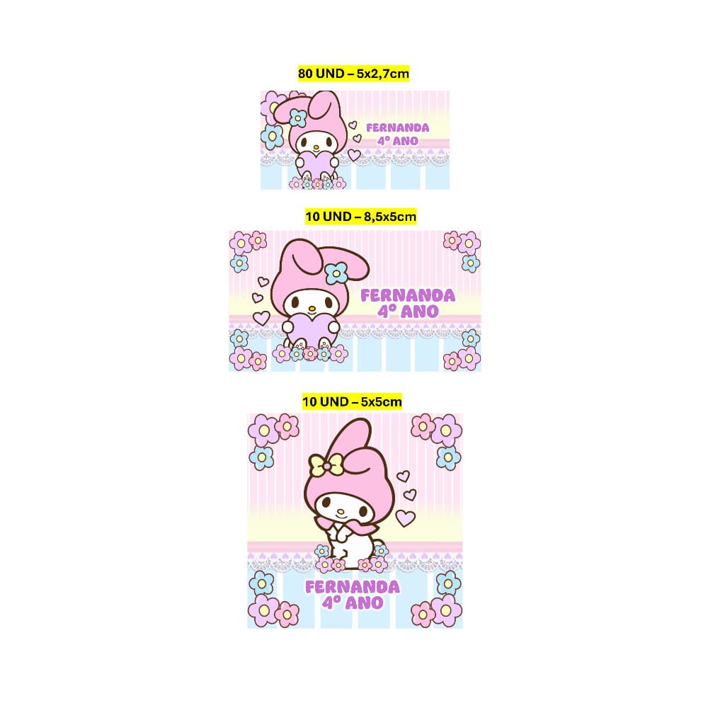 Etiqueta Escolar 100 unidades My Melody Etiqueta para material escolar Personalizada