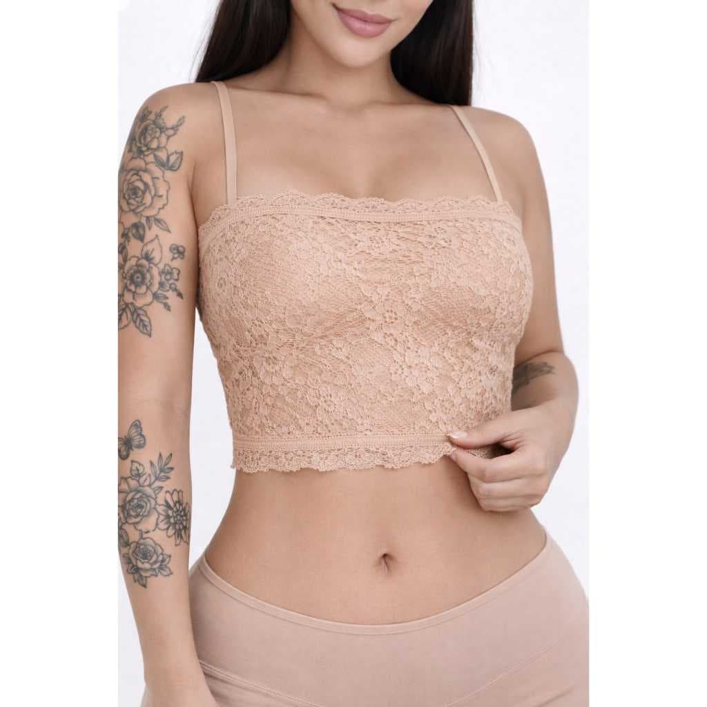 Kit 4 Top Faixa de Renda Sem Bojo Com Forro Cropped Casual Delicado