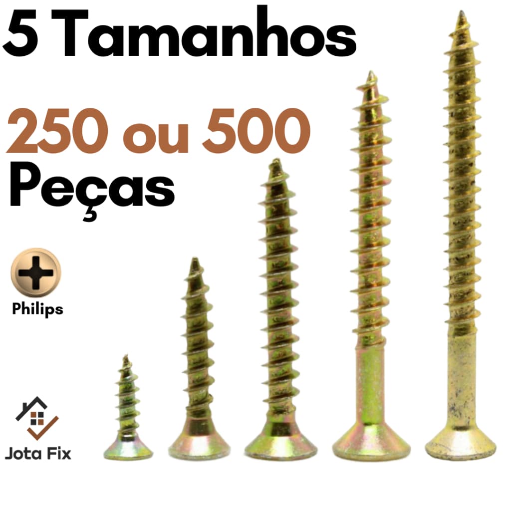 Kit Parafuso para Madeira Philips com 250 ou 500 Peças Parafusos para MDF Moveis DIY Artesanato