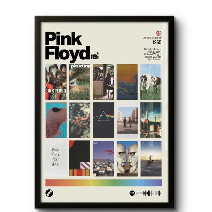 Quadro Decorativo: Pink Floyd / Discografia (1965) musicas, álbuns, decoração, modernidade, parede..