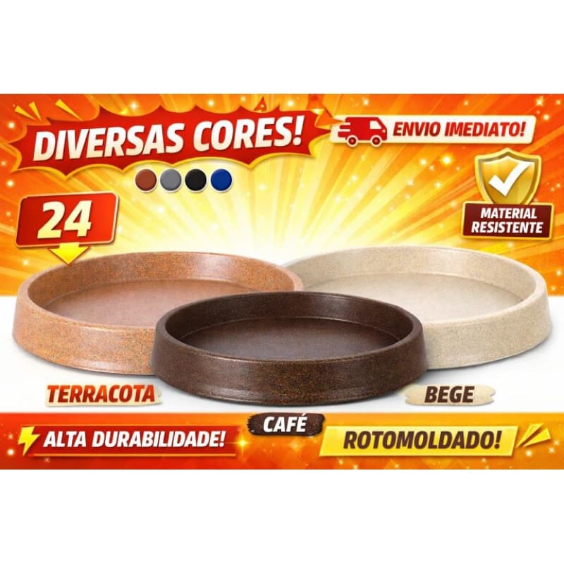Prato Para Vaso Redondo 24 em Polietileno Super Resistente