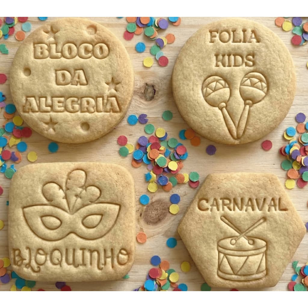 Carnaval Bloquinho Folia Kit 4 Cortadores Biscoito para Pasta Americana Confeitaria Criativa Decoração de Bolo Festa