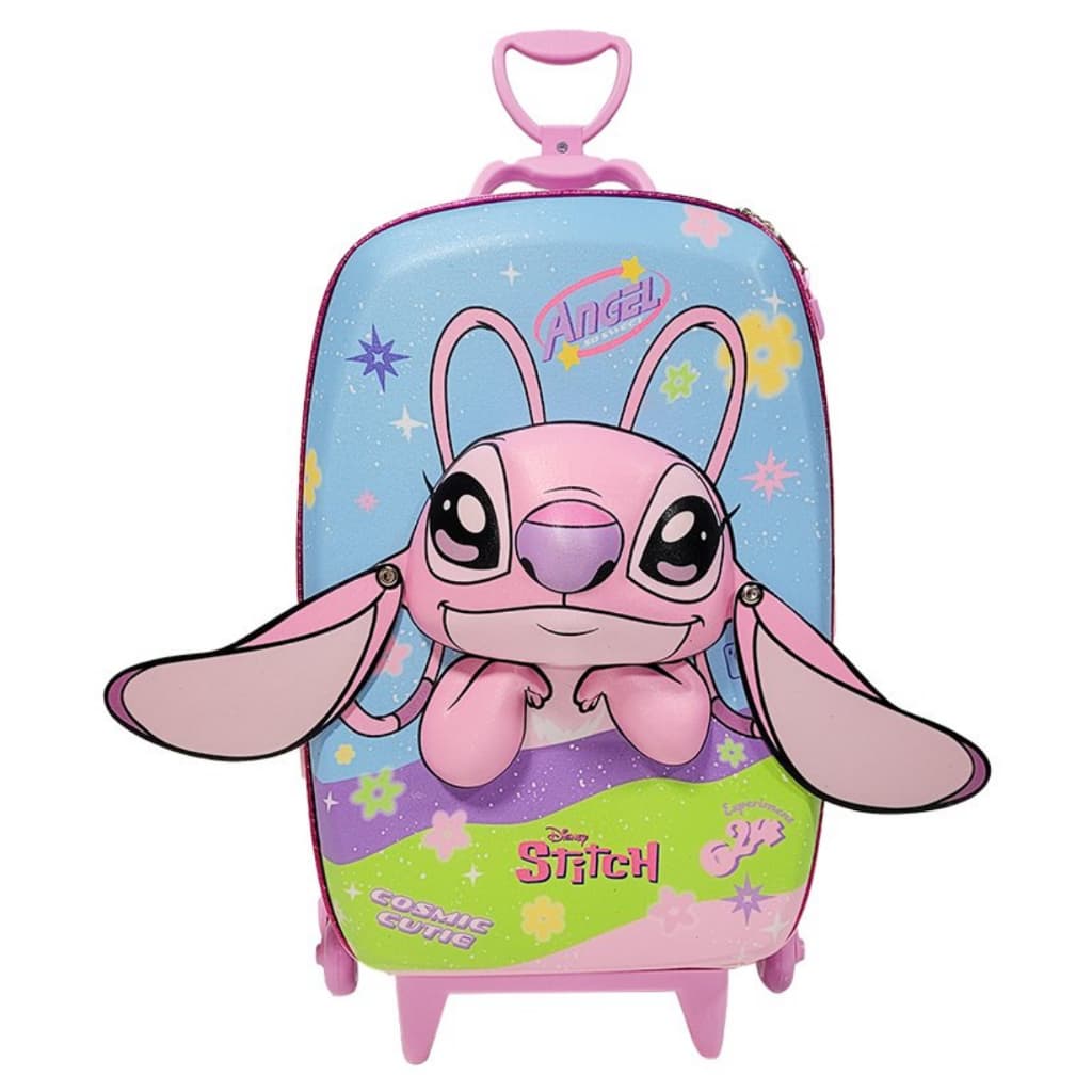 Mochila Mala Infantil Com Rodinhas - Angel 3D, Lilo E Stitch - Escola Viagem Criança Espaçosa