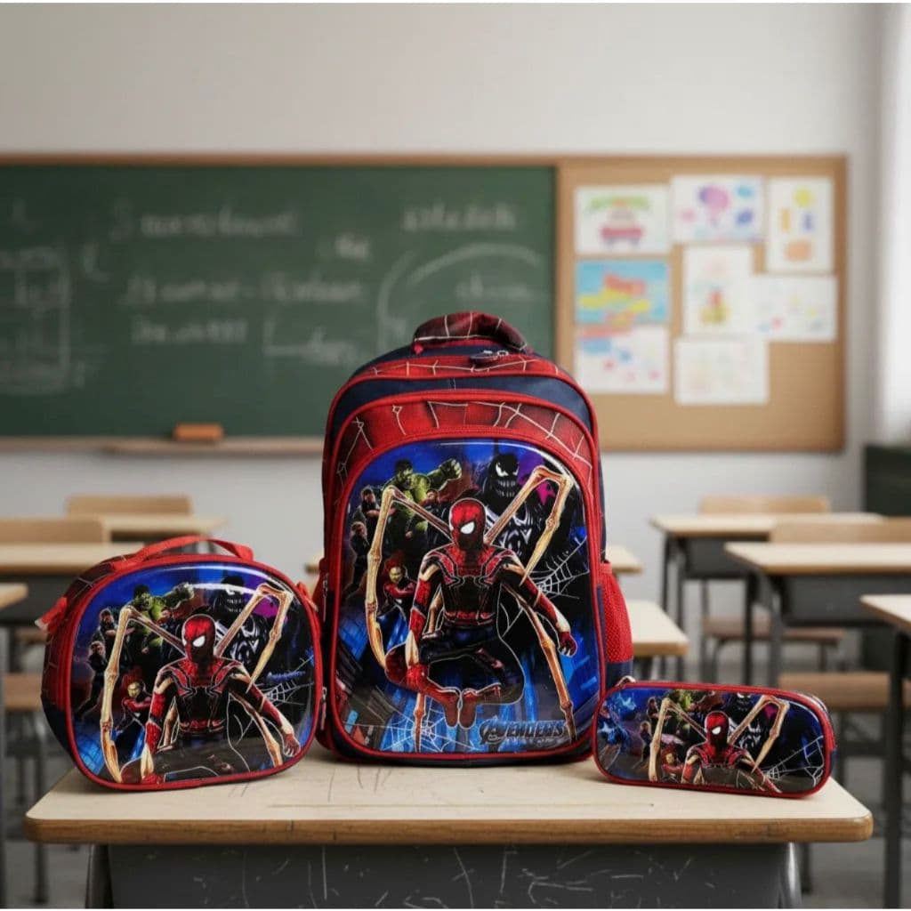 Kit/3 Mochila Escolar 3D Menino ARANHA/batman/ vingadores/ Bolsa Com Lancheira térmica e Estojo Volta as aulas