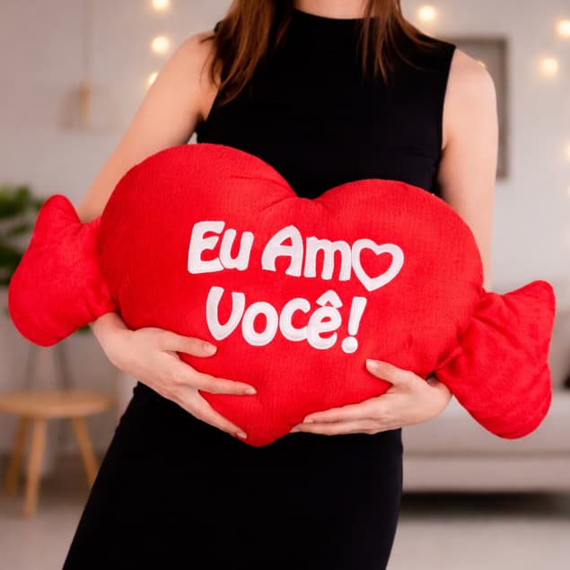 Coração de Pelúcia 35cm Eu Amo Você Presente Romântico Dia dos Namorados