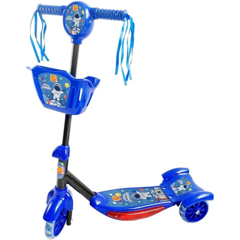 Patinete Com Cesta 3 Rodinhas Com Luz Led Astronauta Azul Espaço
