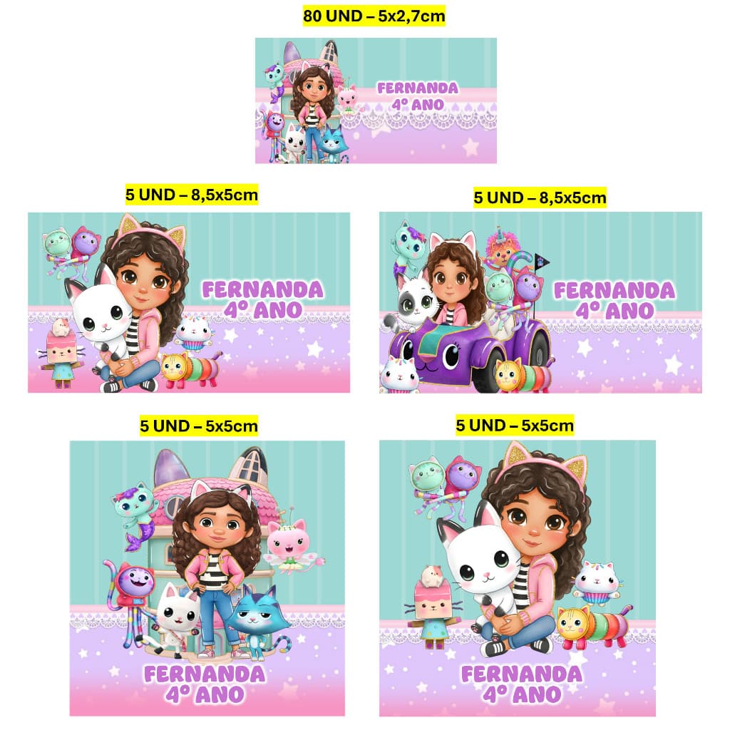 Etiqueta Escolar 100 unidades A Casa Mágica da Gabby Etiqueta para material escolar Personalizada