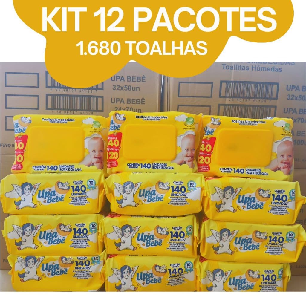 Kit 12 Pacotes Lenço Umedecido Upa Bebê Leve 140un Pague 120un Total de 1680un Toalhinhas