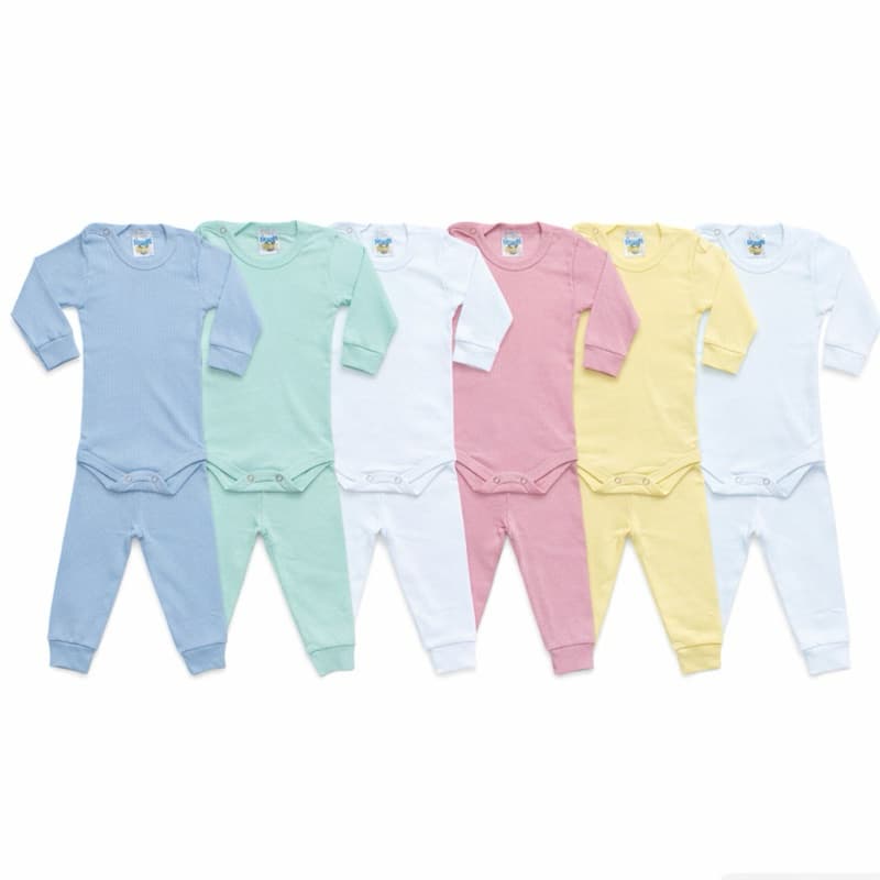 Kit Conjunto Bebê Menina 2 Peças Body e Calça Malha Canelada Outono/ Inverno