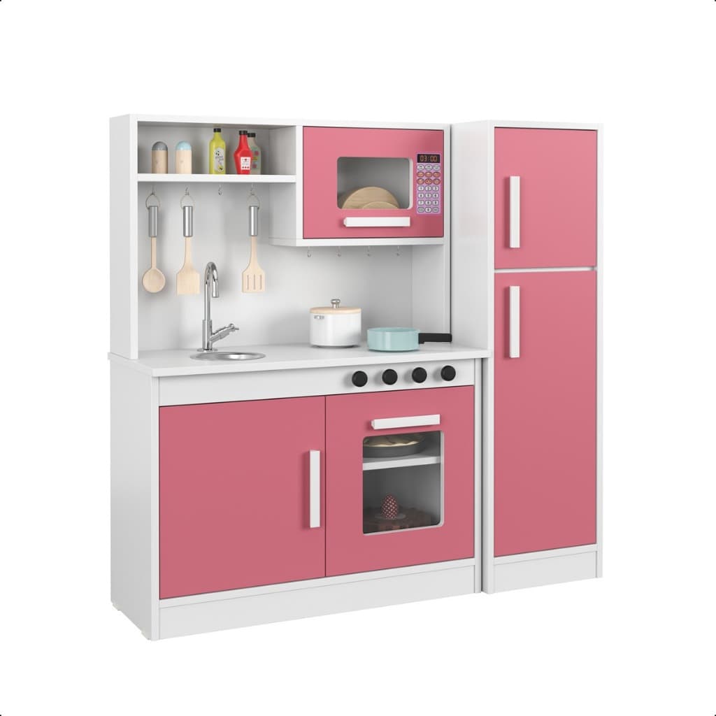Cozinha Infantil Encanto Completa com Refrigerador Pia Fogão e Microondas
