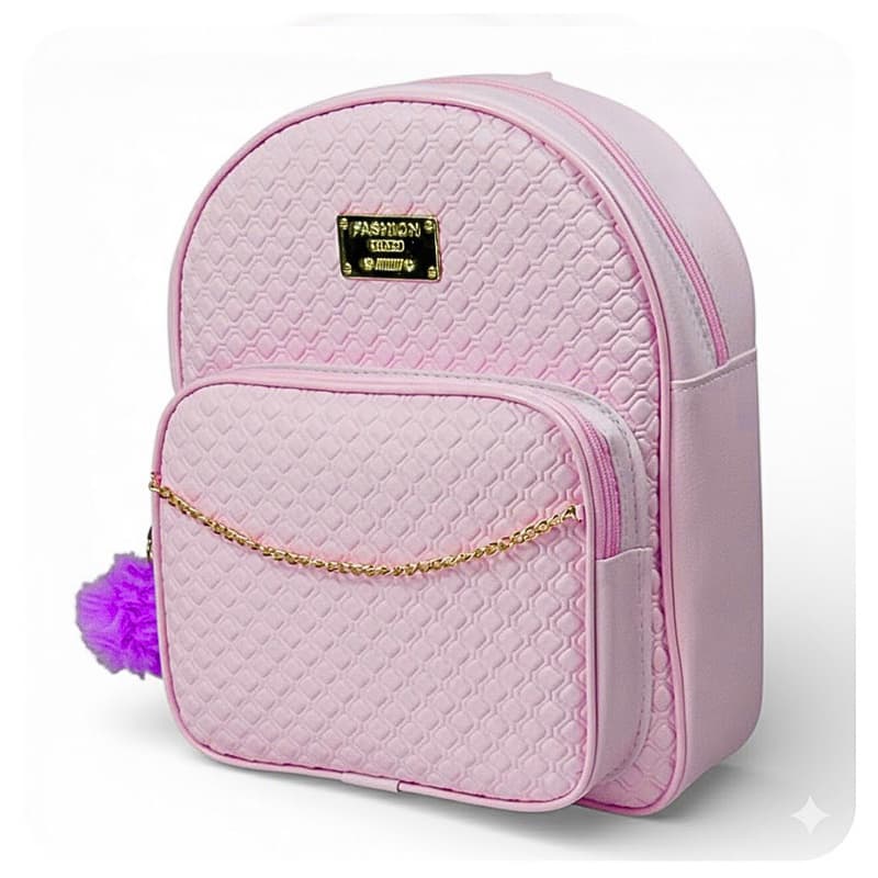Mochila Feminina Bolsa Mochilinha Moda Blogueira com Detalhes Exclusivo Com Corrente + Chaveiro Pompom