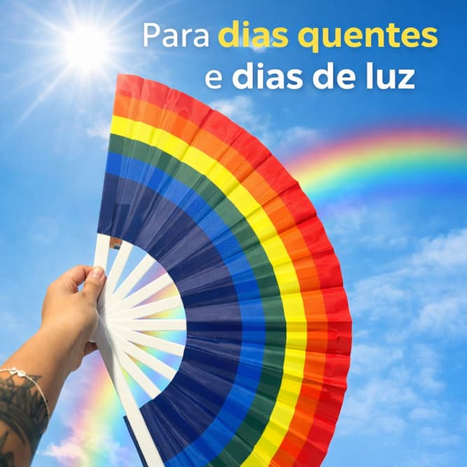 Leque Arco Iris Resistente Colorido Carnaval Leque Grande Pequeno Estiloso