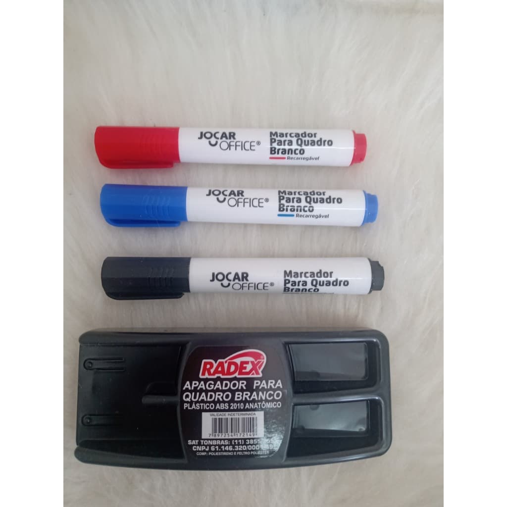 kit  caneta quadro branco azul, preto e vermelha+ apagador quadro branco+Apagador para quadro branco