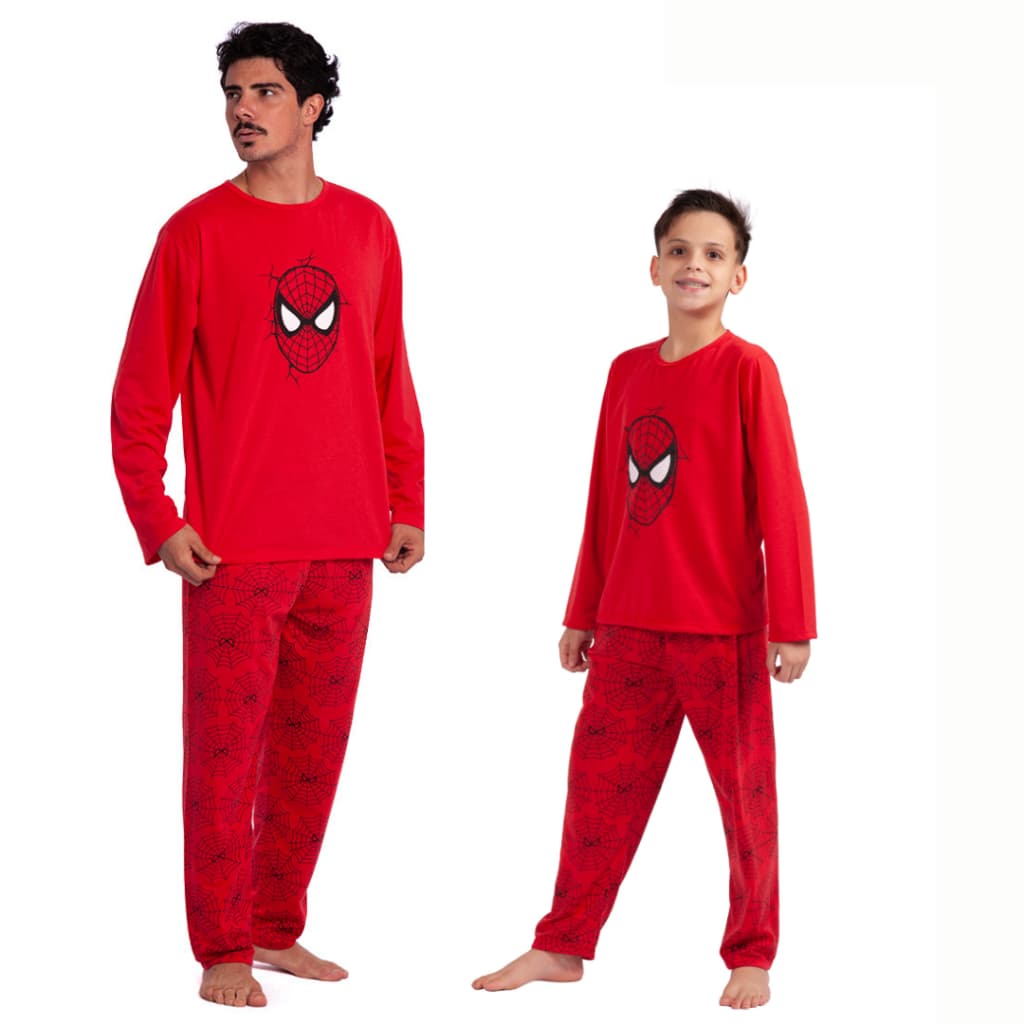 KIT PIJAMA INVERNO PAI E FILHO MANGA LONGA PERSONAGENS DIVERTIDOS INVERNO
