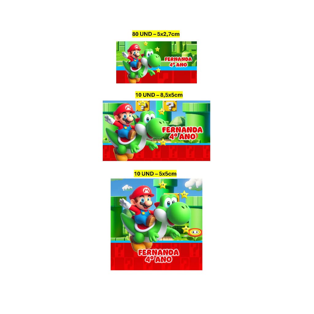 Etiqueta Escolar 100 unidades Super Mario Etiqueta para material escolar Personalizada