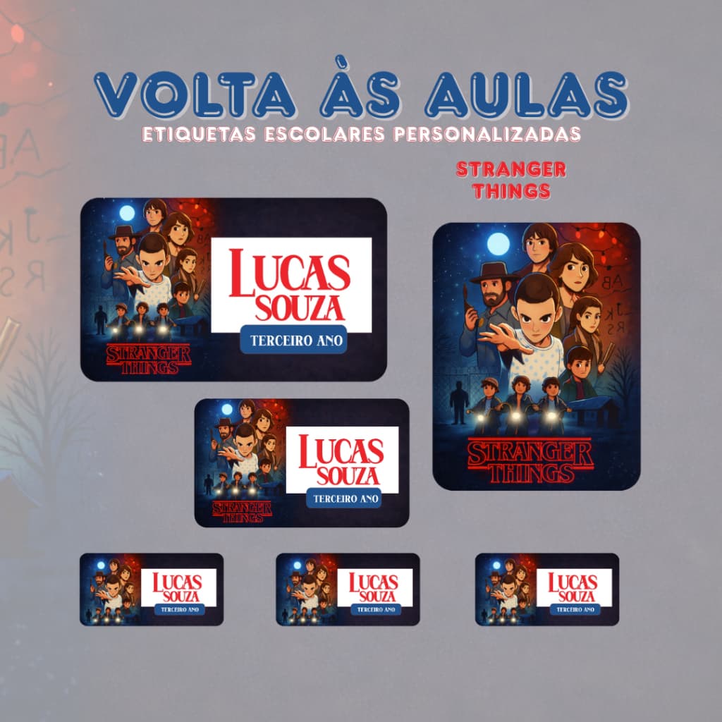 Etiquetas Personalizadas para Material Escolar Stranger Things - Volta às aulas