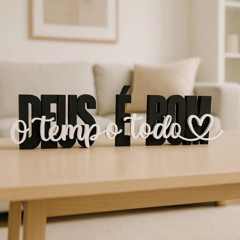 Letreiro Decorativo “Deus é Bom o Tempo Todo” | Frase Bíblica em 3D | Decoração Moderna Frase Bíblica Decorativa