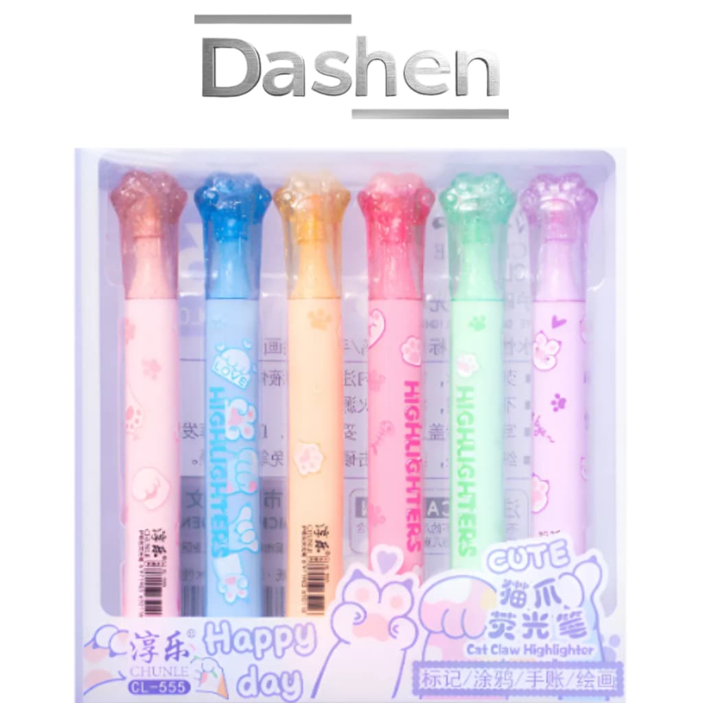 Kit 6 Canetinhas Coloridas Tampa Patinha Kawaii Ponta Chanfrada Escolar  Caneta Hidrográfica Patinha